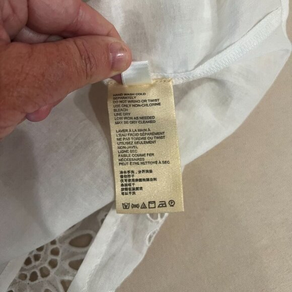 Anthropologie White Cotton Eyelet Lantern Sleeve Off-Shoulder Boho Dress Sz 12 - Picture 9 of 16